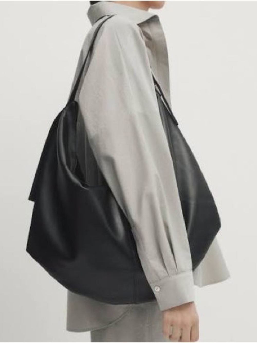 Massimo Dutti leather Black Hobo Shoulder Bag
